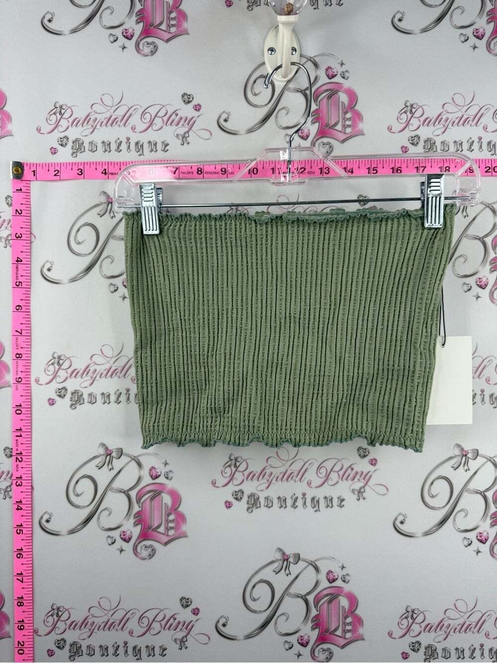 IVRY DAY top strapless new with tags Olive Green Smocked Mini Skirt - Tube Style - Picture 7 of 15
